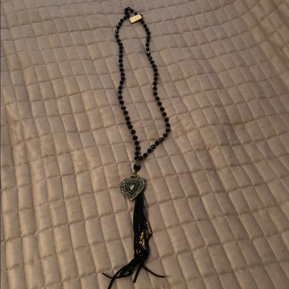 Pink Panache Black bead and heart necklace